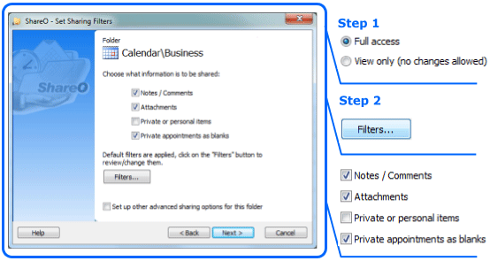 User rights management. Filters and advanced options