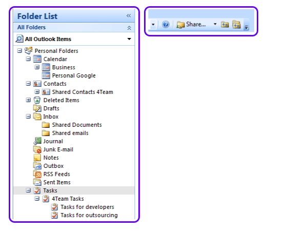 Share Microsoft Outlook Tasks, Journal and Notes folders and subfolders