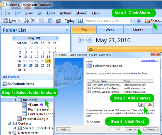 Share Microsoft Outlook folders